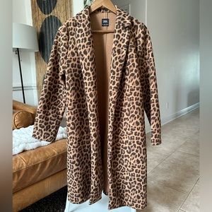 Zara Duster Coat Open Front Leopard Print